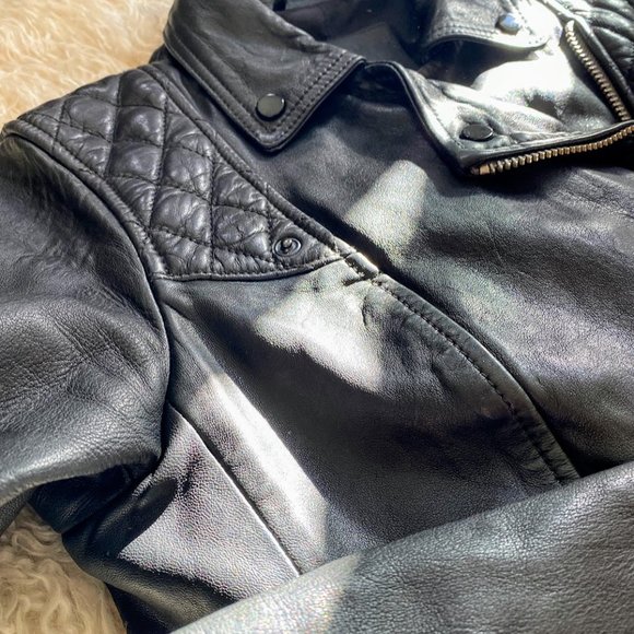 All Saints Quilted Leather Biker Jacket Size 6 - Picture 3 of 8